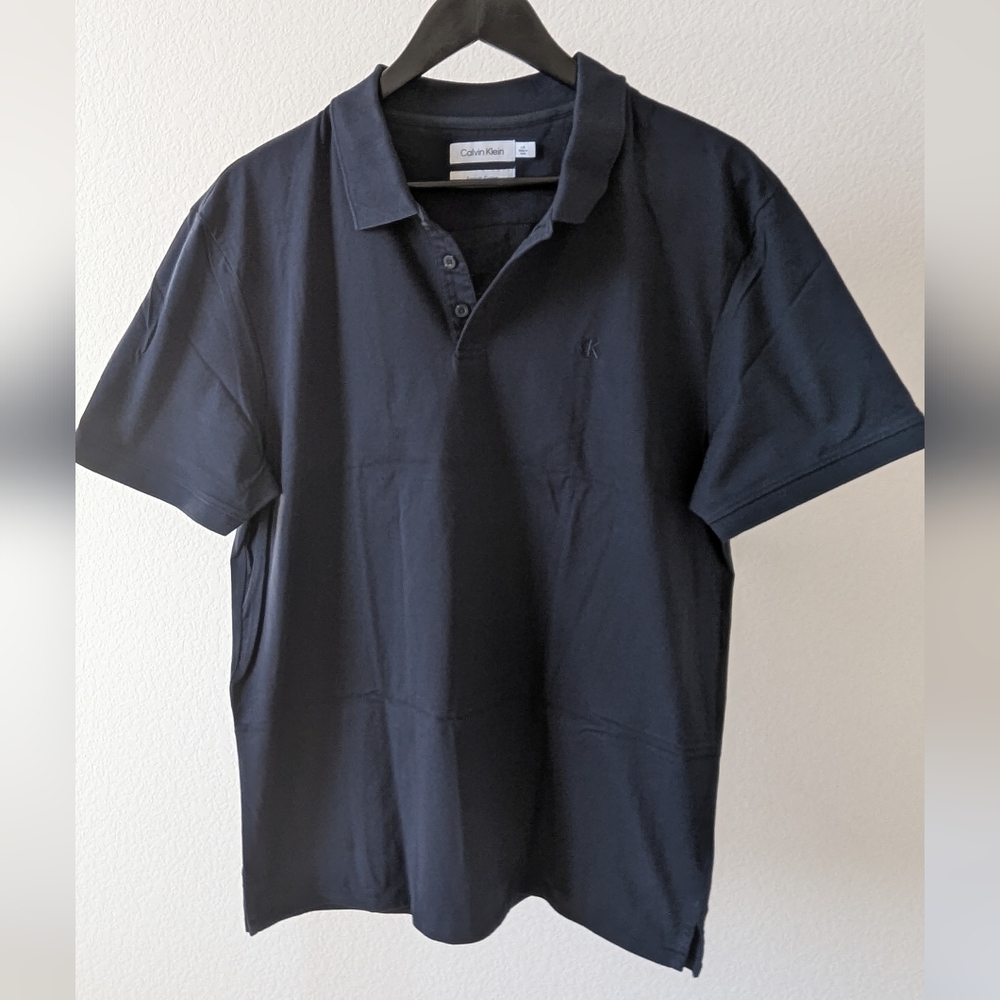 Calvin Klein Men's Smooth Cotton Navy Polo Shirt - Size L